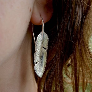 Silver Feather Dangle Earrings  - Solid Sterling Silver (172S)