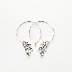 Silver leaf hoop earrings - olive Leaf peace jewelry -  solid sterling silver mothers day gift (136S)