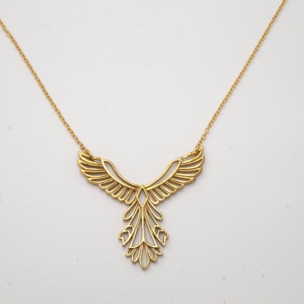 Rising Phoenix Necklace - Soaring Bird Pendant - Inspirational Gift (151B)