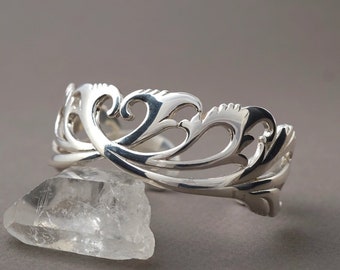 Sterling Silver Cuff - Art Nouveau Bracelet - Bohemian Jewelry - Statement Bracelet (132S)