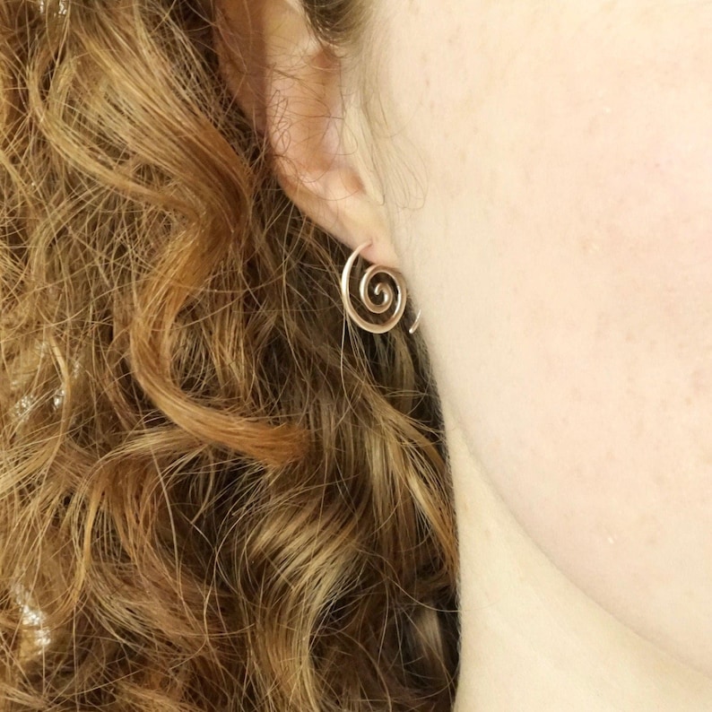 Tiny Spiral Earrings - Solid Sterling Silver Hoops - Minimalist Earrings - Sleeper Jewelry - Gift (236S)