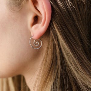 Tiny Spiral Earrings - Solid Sterling Silver Hoops - Minimalist Earrings - Sleeper Jewelry - Gift (236S)