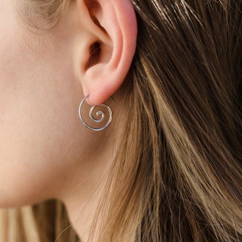 Tiny Spiral Earrings - Solid Sterling Silver Hoops - Minimalist Earrings - Sleeper Jewelry - Gift (236S)