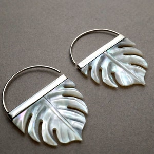 Tropical Leaf Earrings in mother of pearl with sterling silver bezel (S254)