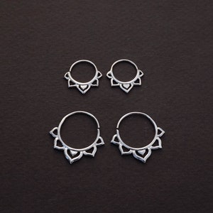 Flower Huggie Hoops Two Sets Sterling Silver  - Everyday earrings (296S, 298S)