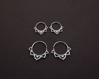 Flower Huggie Hoops Two Sets Sterling Silver  - Everyday earrings (296S, 298S)