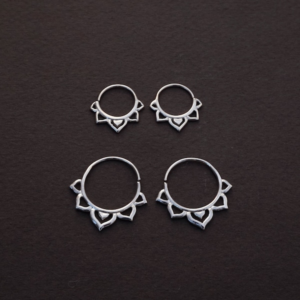 Flower Huggie Hoops Two Sets Sterling Silver  - Everyday earrings (296S, 298S)