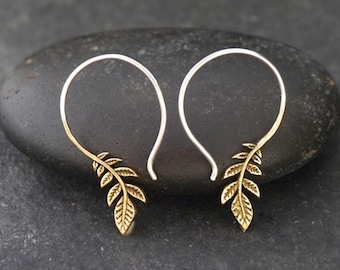 Leaf Earrings - Olive Branch Jewelry - Silver and Gold (136)
