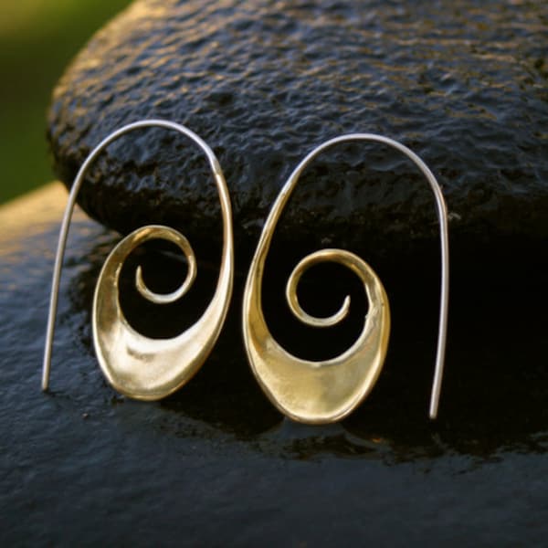 Tribal Spiral Earrings - Brass w/ silver ear-wire - tribal spiral (051B)