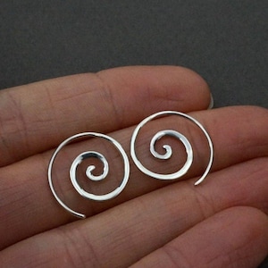 Small Hoop Earrings • Solid Sterling Silver Spiral Earrings • Minimalist Hoops (236)