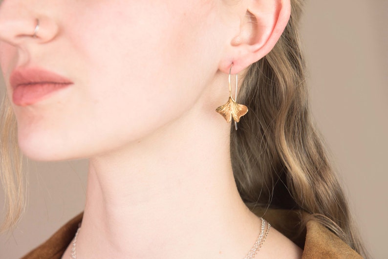 Pearl Accented CZ White Gold Dipped Ginkgo Leaf Dangle Earrings main image 0