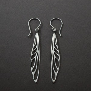 Dragonfly Wing  - Solid Sterling Silver - Dangle Earrings  -  boho insect Jewelry- (s234)