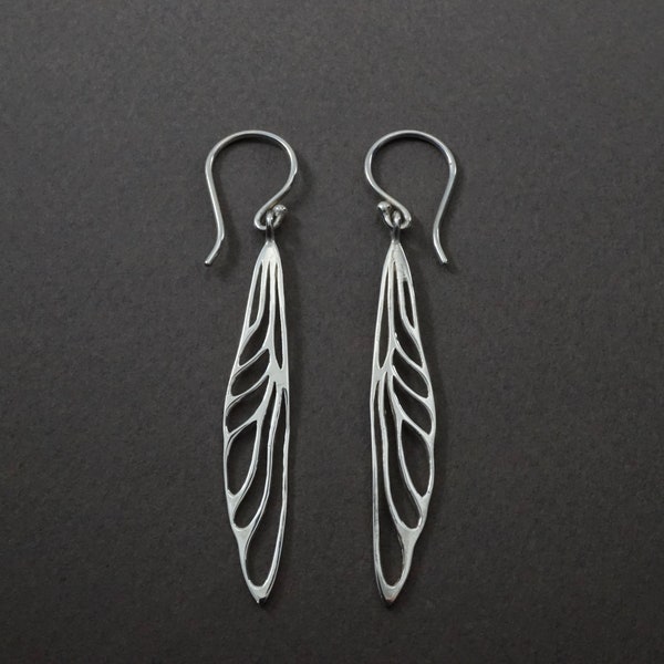 Dragonfly Wing  - Solid Sterling Silver - Dangle Earrings  -  boho insect Jewelry- (s234)