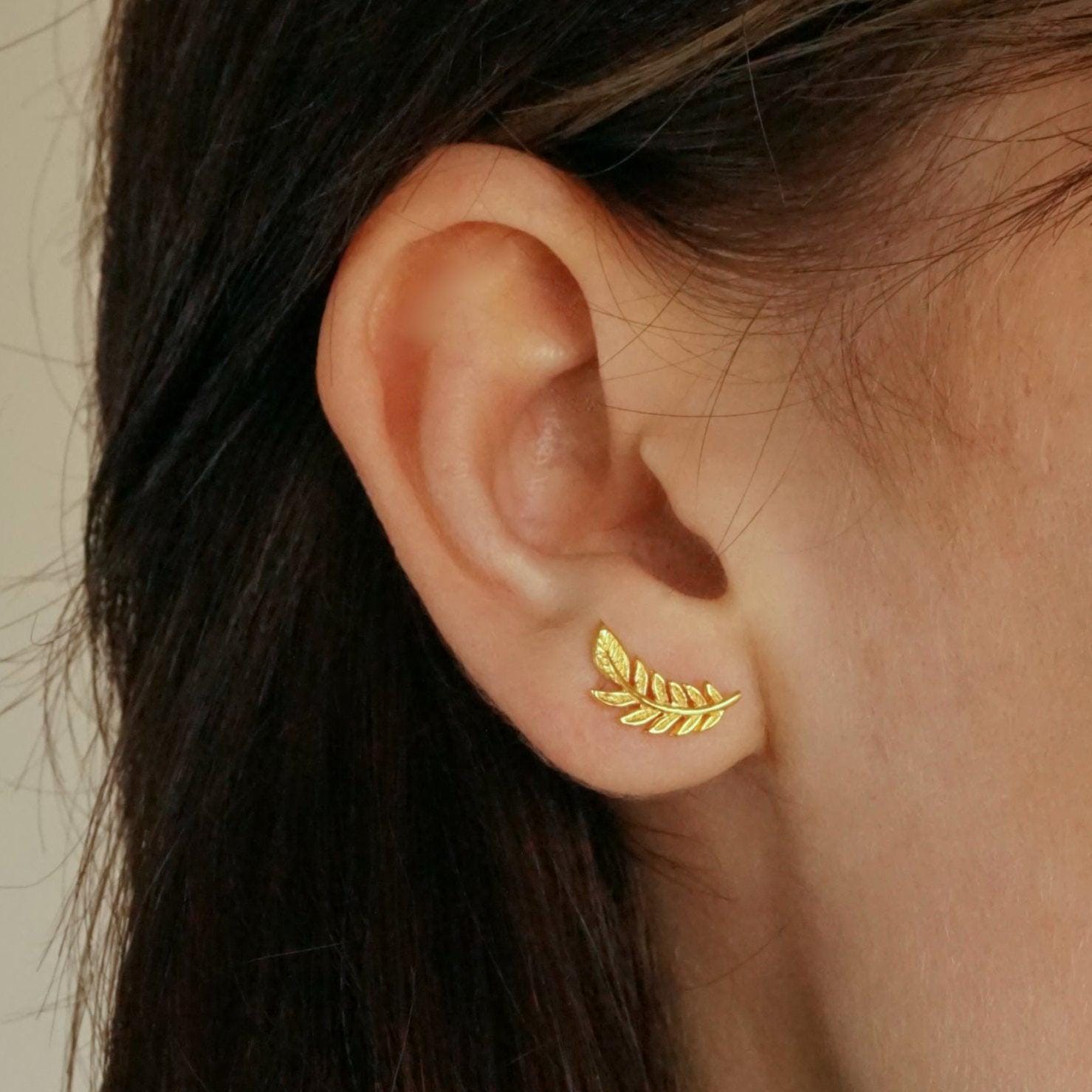 Tiny Gold Leaf Studs • Peace Jewelry • Olive Branch Earrings (266