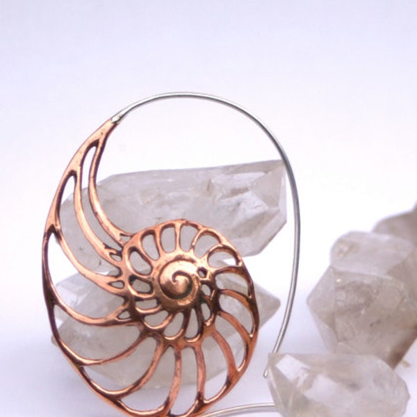 Nautilus Copper Earrings - Copper with Sterling Silver