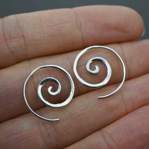 Tiny Spiral Earrings - Solid Sterling Silver Hoops - Minimalist Earrings - Sleeper Jewelry - Gift (236S)