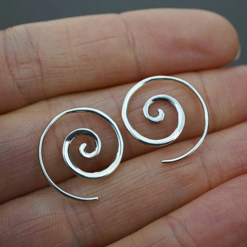 Tiny Spiral Earrings - Solid Sterling Silver Hoops - Minimalist Earrings - Sleeper Jewelry - Gift (236S)