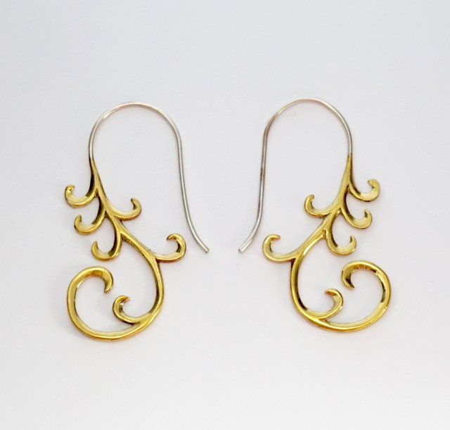 Art Nouveau Dangle Earrings Brass with Silver ear-wire B37 | Etsy