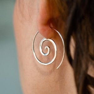 Spiral Earrings - Solid Sterling Silver - Small 1.25" Hoop (036S)