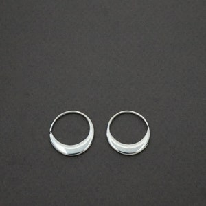 Crescent Moon Hoops 14mm - Solid Sterling Silver Earrings - Sleeper Hoops (S260)