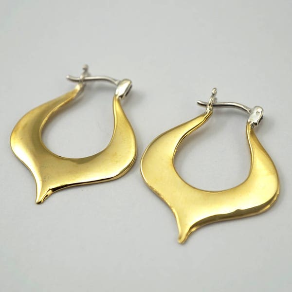 Small Hoop Earrings - Brass Tribal Hoops w/ solid sterling silver posts - petal hoops (040B)