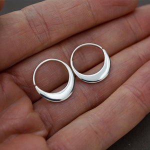 Tiny Petal Hoop 14mm Earrings Solid Sterling Silver Sleeper Hoops S240 Rounded 925 Silver