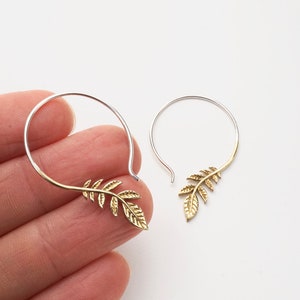 Olive Branch Earrings olive leaf earrings dangle earrings brass w/ silver ear-wire leaf dangle 136B image 2