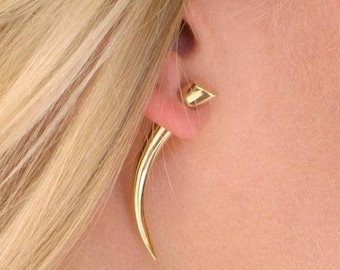 Faux Gauge • Tribal Talon Ohrringe • Gold Ton Spike • Goth Punk Unisex Schmuck (65)