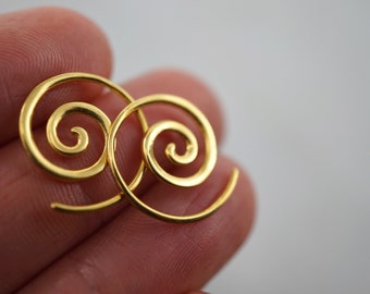 Tiny Gold Spiral Earrings - Sleeper Hoop Earrings - 14K Gold-plated (g236)