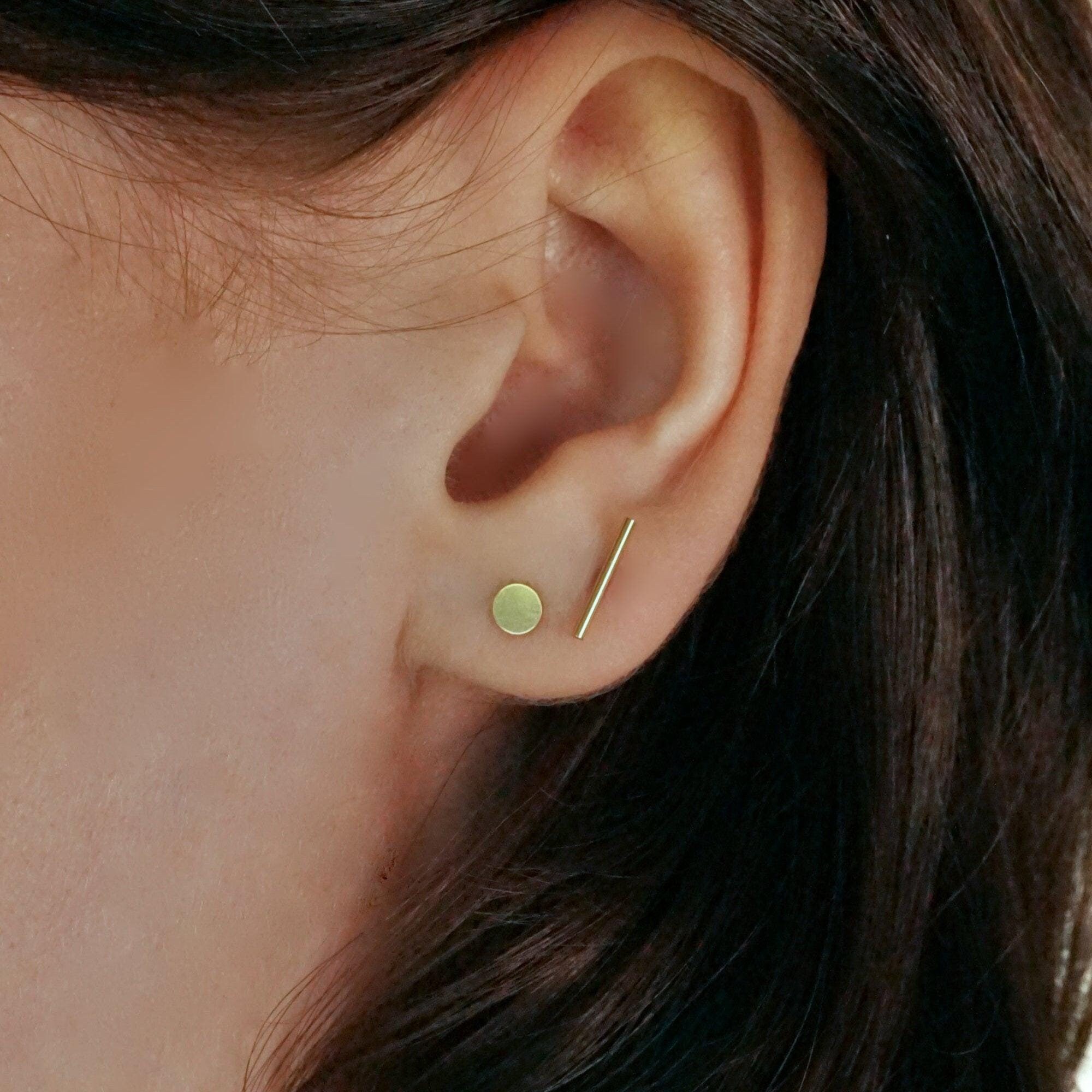 Disc Dash Disc + Dash Studs Earrings- 14k Gold Fill Circle Stud - Sterling Silver ...