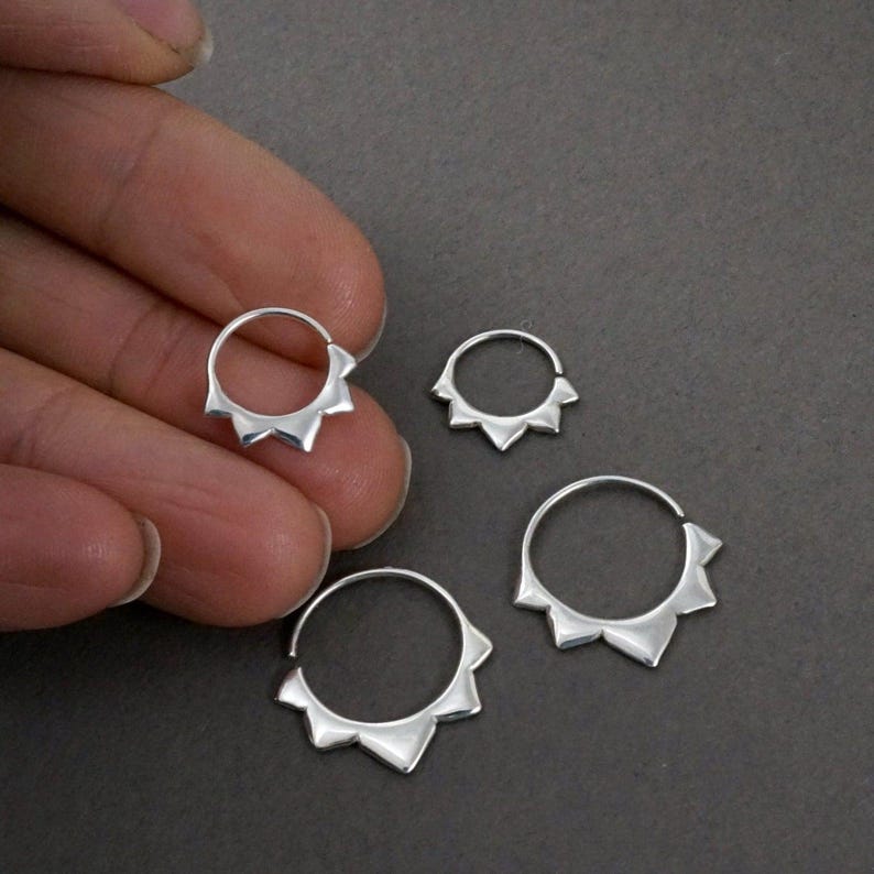 Gold Hoops Two Sets - Flower petal Sleeper Earrings  9mm, 14mm -  Artisan Brass w/ Silver Hoops (276B, 278B)