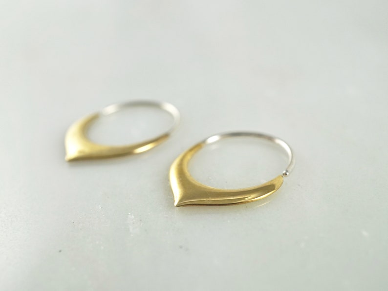 Gold 14mm Tiny Petal Hoop Earrings 14K Gold Sleeper Hoops 240 image 5