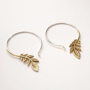 Olive Branch Earrings olive leaf earrings dangle earrings brass w/ silver ear-wire leaf dangle 136B image 4
