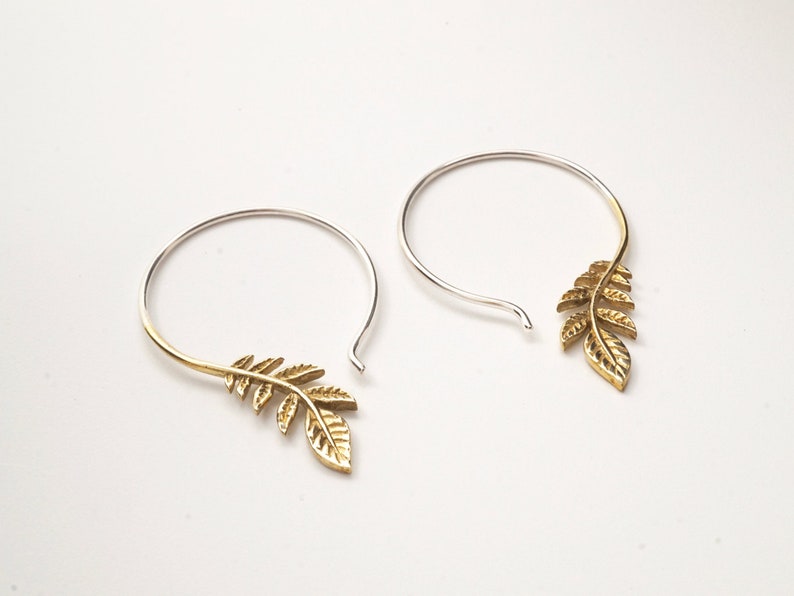 Olive Branch Earrings olive leaf earrings dangle earrings brass w/ silver ear-wire leaf dangle 136B image 4