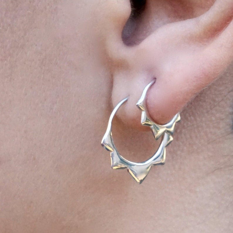 Gold Hoops Two Sets - Flower petal Sleeper Earrings  9mm, 14mm -  Artisan Brass w/ Silver Hoops (276B, 278B)
