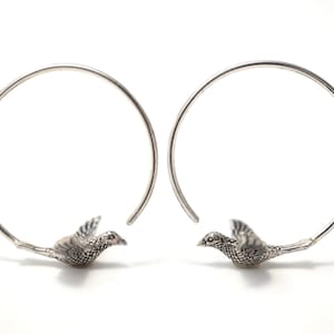 Love Bird Hoop Earrings-  Tiny Birds - solid sterling silver (156S)