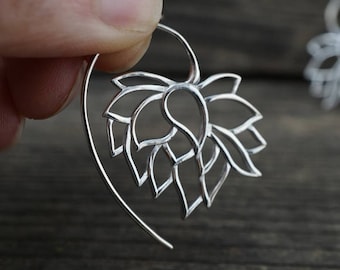 Lotus Ohrringe - Blumen Creolen - massiv Sterling Silber (158S)