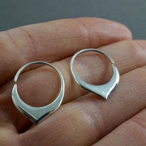Tiny Petal Hoop 14mm Earrings Solid Sterling Silver - Sleeper Hoops (S240)