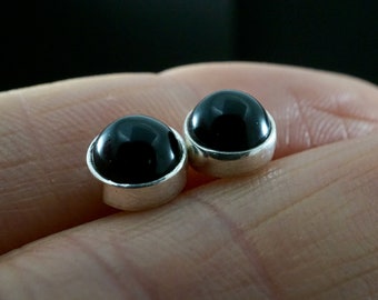 Onyx Black Studs Sterling Silver Earrings | December Birthstone (S250X)