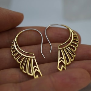 Medium Feather Wing Earrings - gold-tone with sterling silver ear-stems - Huntress (b186)