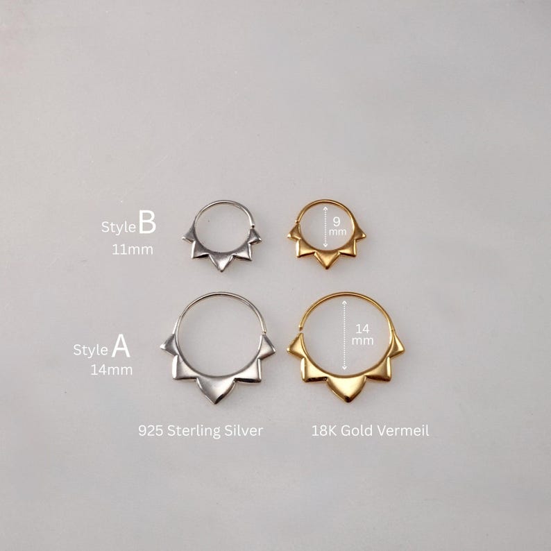 Sterling Silver Hoops Two Sets - Flower petal Sleeper Earrings 9mm, 14mm