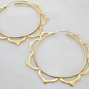 Large Mandala Hoop Earrings in Brass with Sterling Posts (066B)