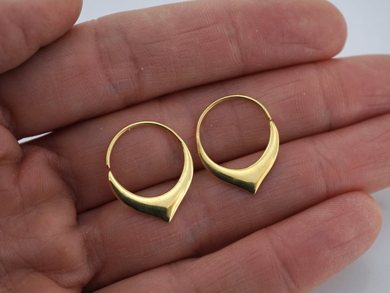 Gold 14mm Tiny Petal Hoop Earrings 14K Gold Sleeper Hoops 240 image 1