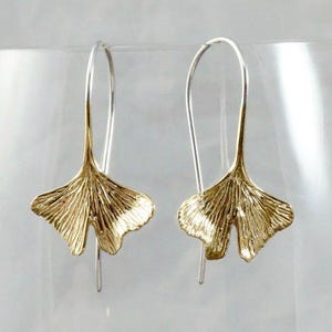 Blattohrringe - Ginkgoblatt-Ohrringe - Hängeohrringe - Messing und Sterlingsilber (142B)