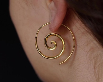 Spiral Hoop Earrings 18K Gold Finish - Medium Spirals (036)