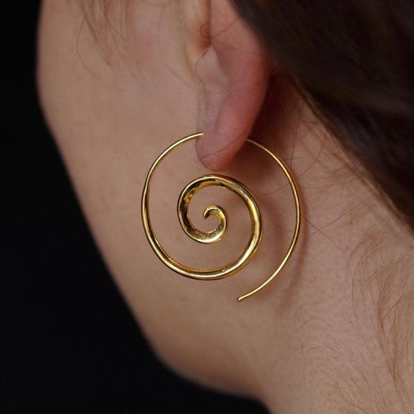 Spiral Hoop Earrings 18K Gold Finish - Medium Spirals (036)