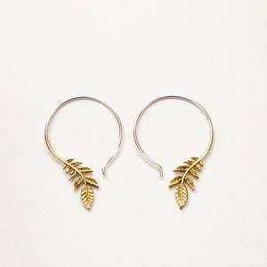 Olive Branch Earrings olive leaf earrings dangle earrings brass w/ silver ear-wire leaf dangle 136B image 3