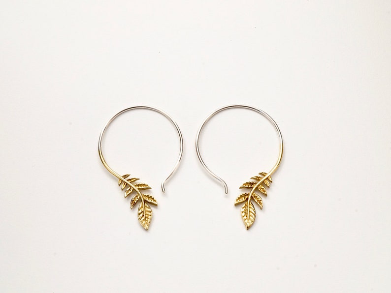 Olive Branch Earrings olive leaf earrings dangle earrings brass w/ silver ear-wire leaf dangle 136B image 3