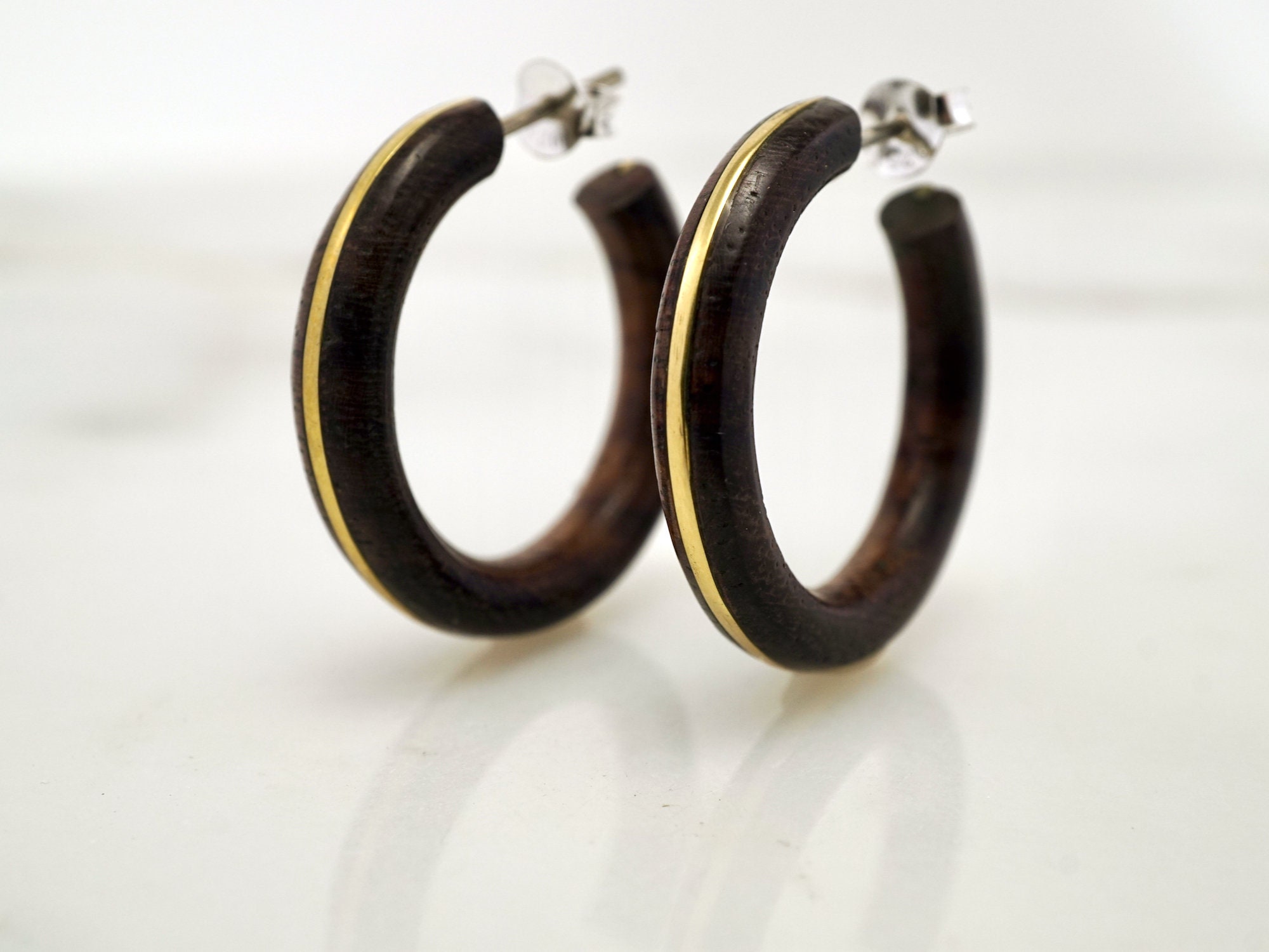 Wood Hoops Gold Inlay Earrings Organic Earrings b268 Etsy