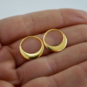 Crescent Moon Hoops 14mm Solid Sterling Silver Earrings Sleeper Hoops S260 14K Gold Plated